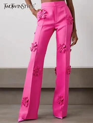 TWOTWINSTYLE-Pantalones largos con apliques de retazos para mujer, pantalón de pierna ancha de cintura alta, ropa informal de moda, primavera 2023