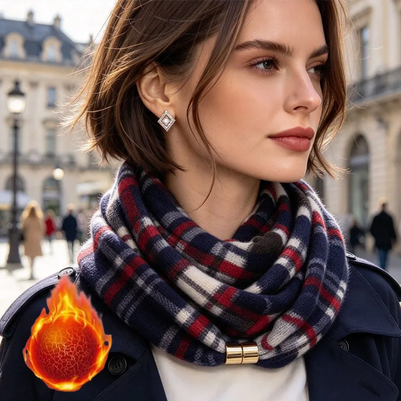 1-4PCS Womens Winter Plaid Scarf Magnetic Closure Neck Warmer Classic Check Pattern Warm Neck Cover Fashion Accessory