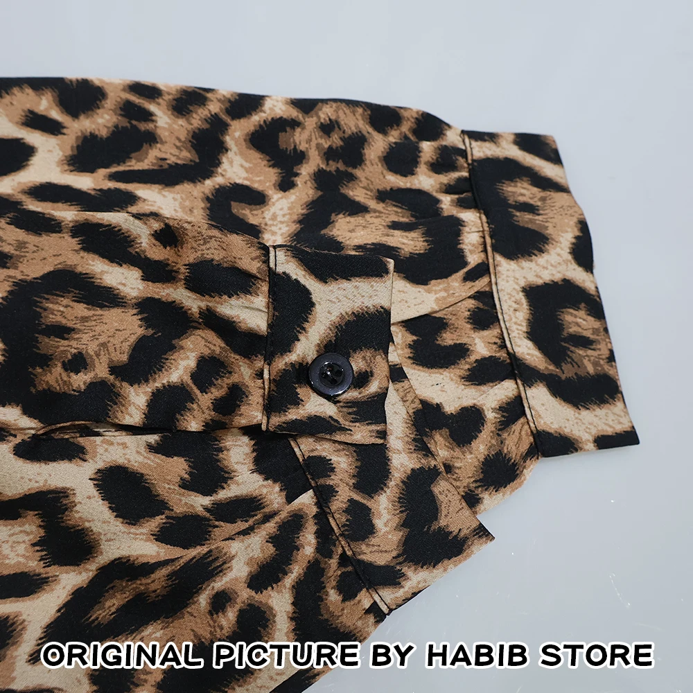 Satin Leopard Print Spring Button Up like Silk Shirt Vintage Blouse Women Satin Tops Office Lady Elegant Long Sleeves Female