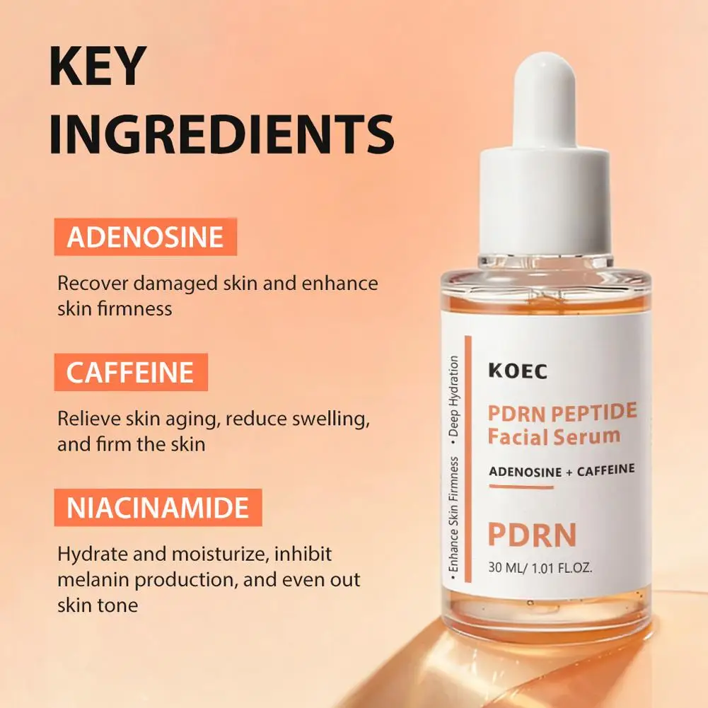 30ml Hydrating Repairing Collagen Boosting Essence PDRN Peptide Serum Adenosine Caffeine GHK-CU Blue Copper Peptides Face Serum