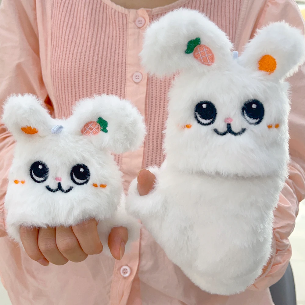 Fashion Women Plush Flip Gloves Embroidered Cartoon Lovely Rabbit Cat Pattern Flip Fingerless Gloves Adult Children Warm Mittens