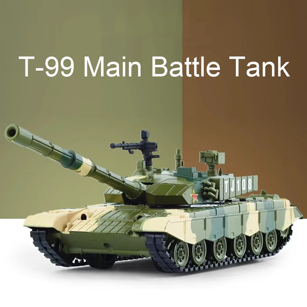 

1:32 Alloy Diecasting T-99 Main Battle Tank Models Cars Toys Rubber Track Wheel Pull Back Tanks Toy For Friend Collectible Gifts