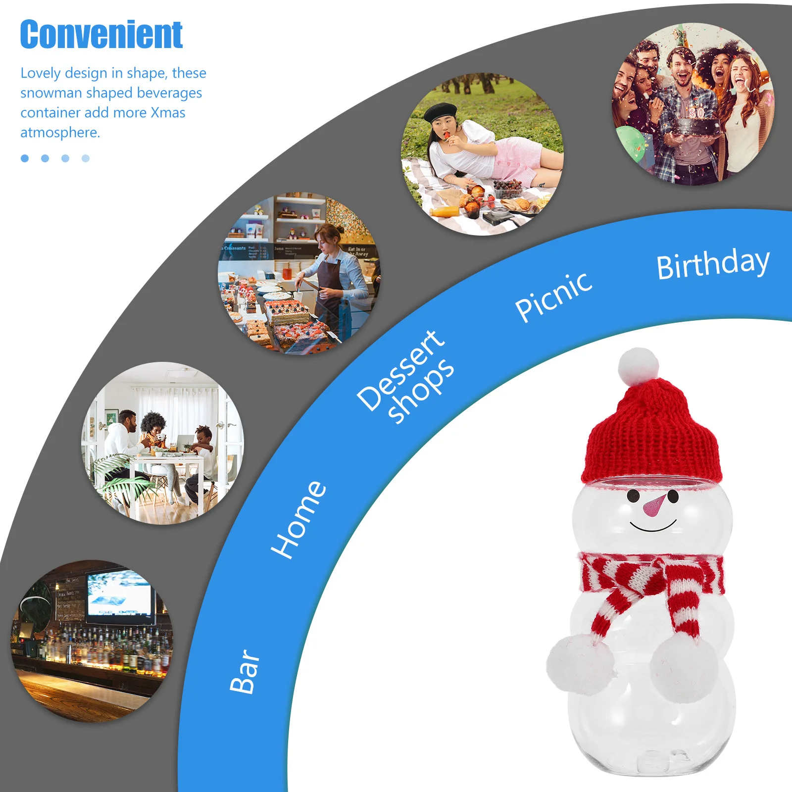

6Sets Xmas Snowman Bottle Christmas Beverage Containers Juice Jars Caps Scarf Party Drink Storage Reusable Bottles