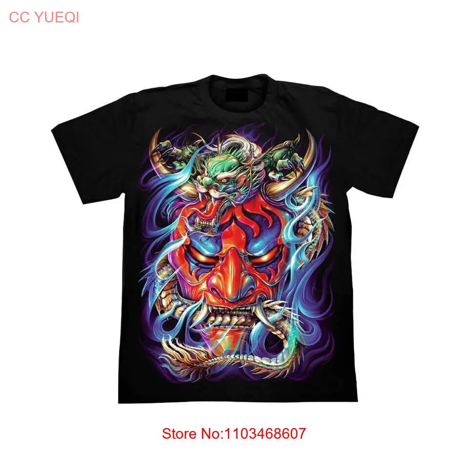 Красная футболка с драконом Кабуки, маска японского дьявола Oni, с коротким рукавом, светящаяся в темноте