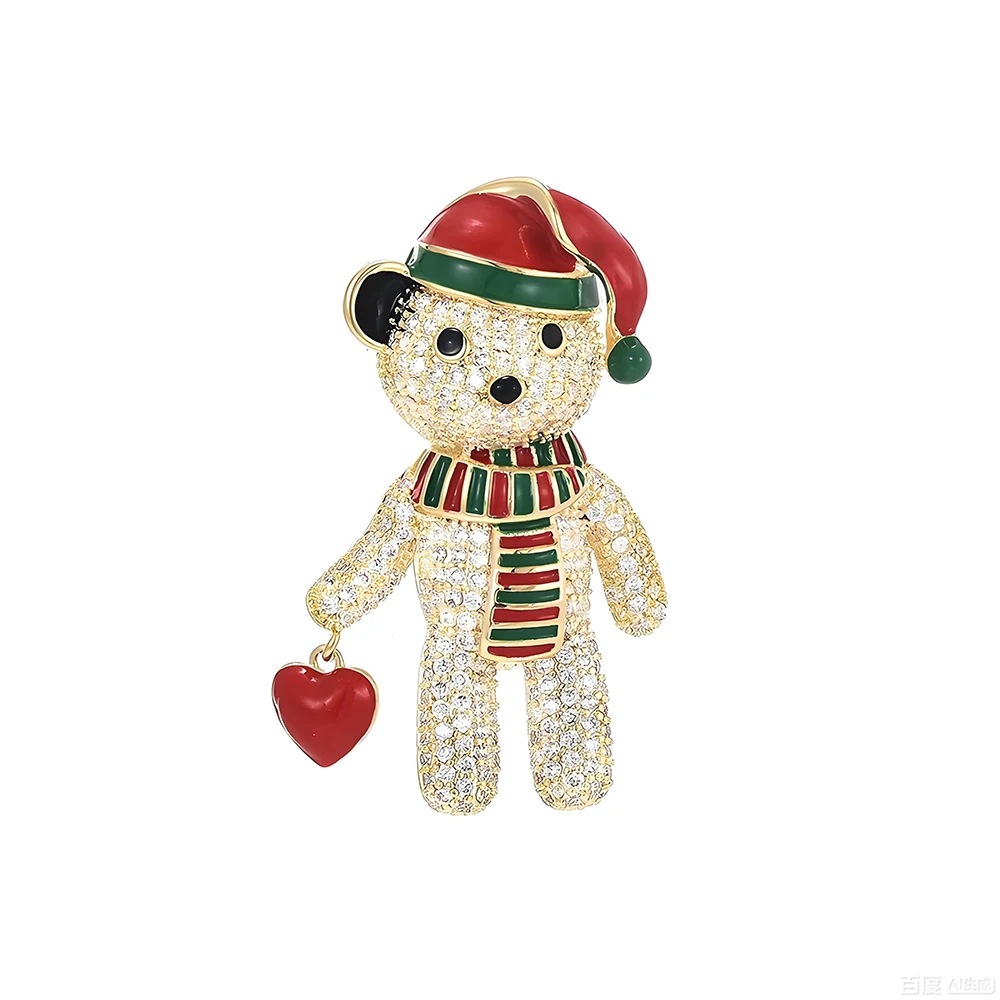 

Luxurious Exquisite Design Fully Set Zirconia Cute Little Bear Brooch Copper Plated With Real Gold Christmas Gift Jewelry Brooch