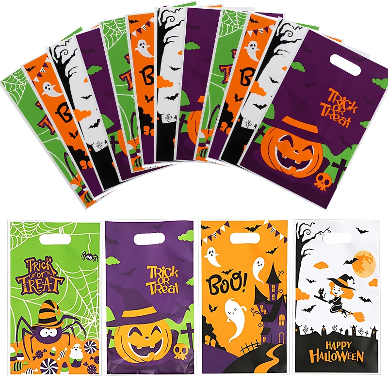 20/60/100PCS Halloween Shopping Bags Random Mixed Patterns Spooky Themes for Holiday Party Supplies Gift Wrapping Essentials ZYF