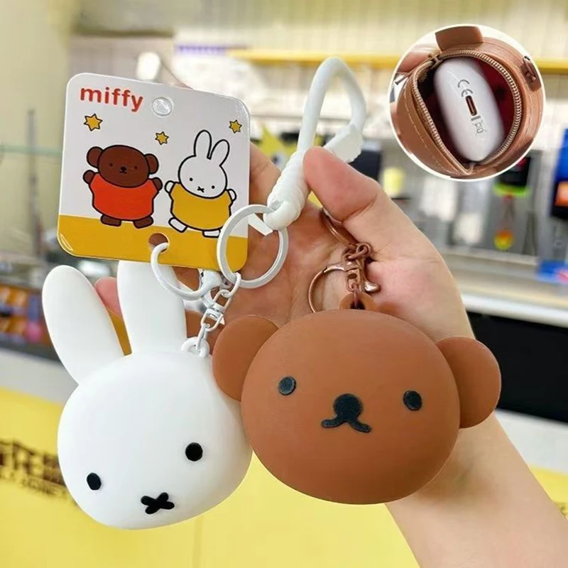 Miffy Coin Purse Mini Earphone Case Keychain Kawaii Rabbit Silicone Headphone Pouch Cartoon Silicone Zero Wallet Birthday Gifts