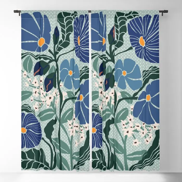 Klimt Flowers Light Blue Blackout Curtains 3D Print Window Curtains For Bedroom Living Room Decor Window Treatments