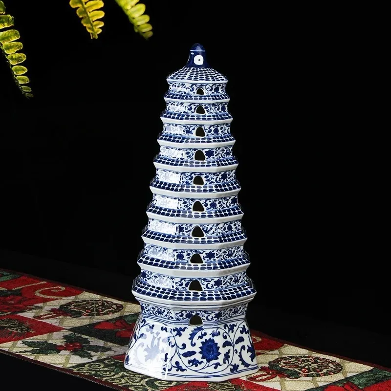 high ornaments crafts ceramic pagoda blue and white towel home decorations for bonsai