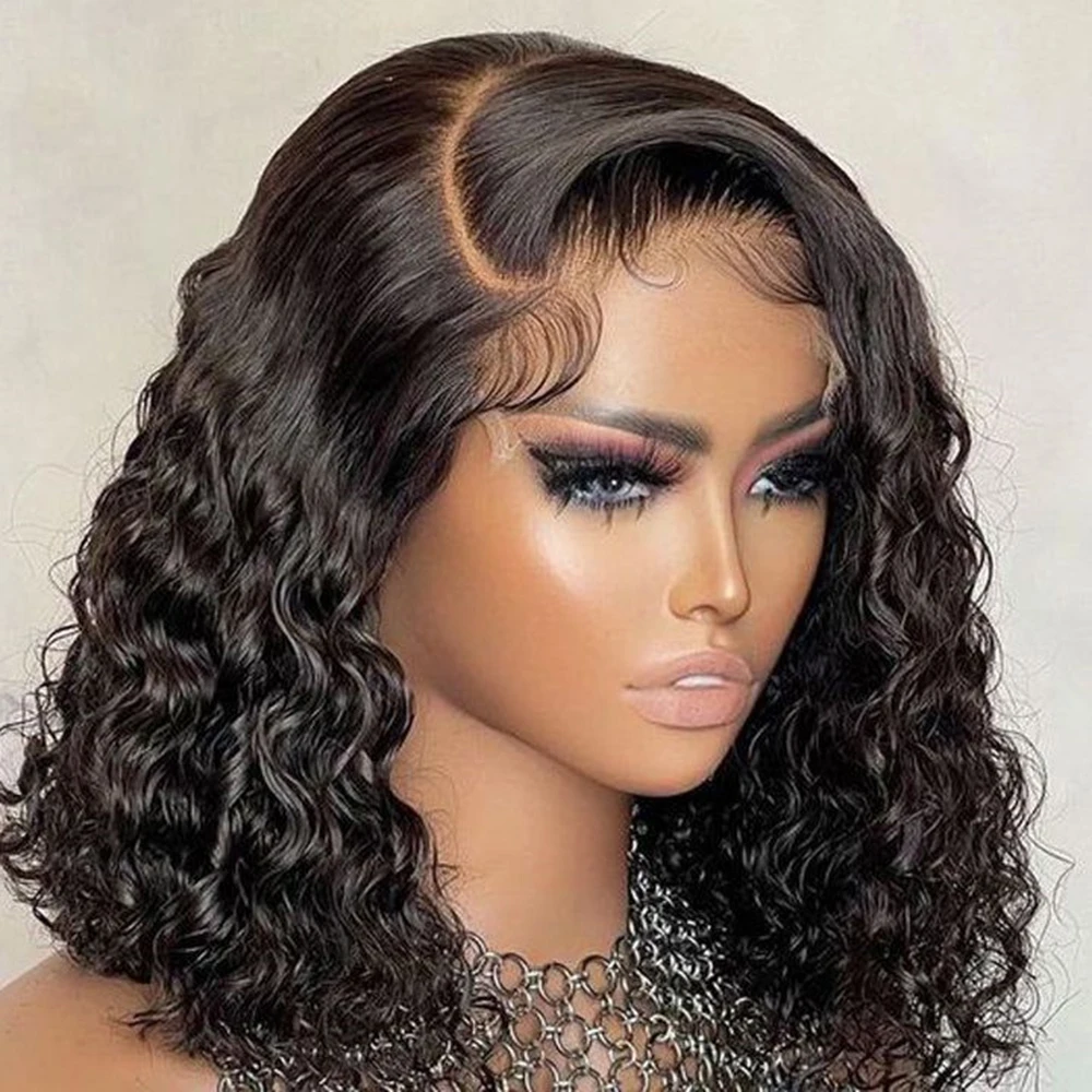 

4x4 Brazilian Deep Wave Bob Wig Lace Front Human Hair Remy 13x4 Water Curly Short Bob Wigs 180% Density Lace Closure Wigs Women