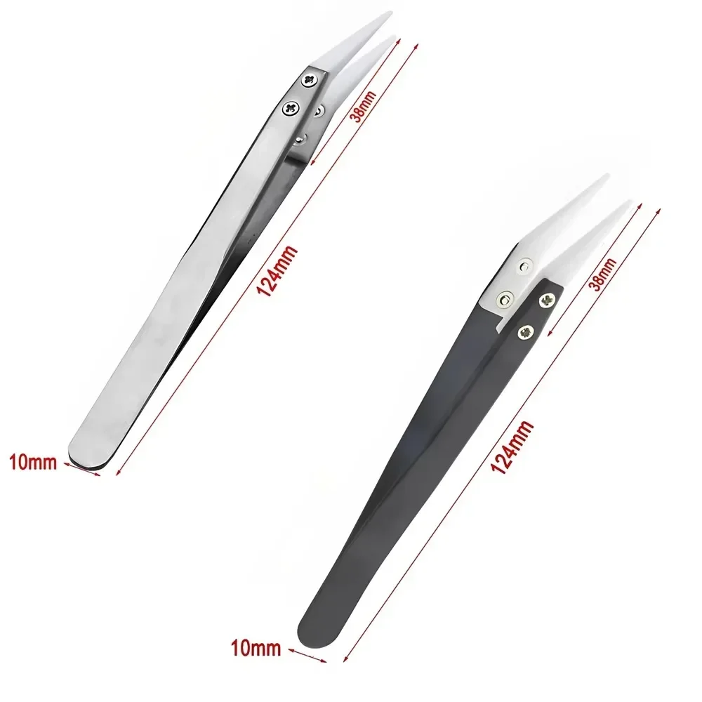 Hot Sale Useful Reverse Tweezers Ceramic Tweezers New Replacement Solder Resistant Stainless Steel + Ceramic 1set