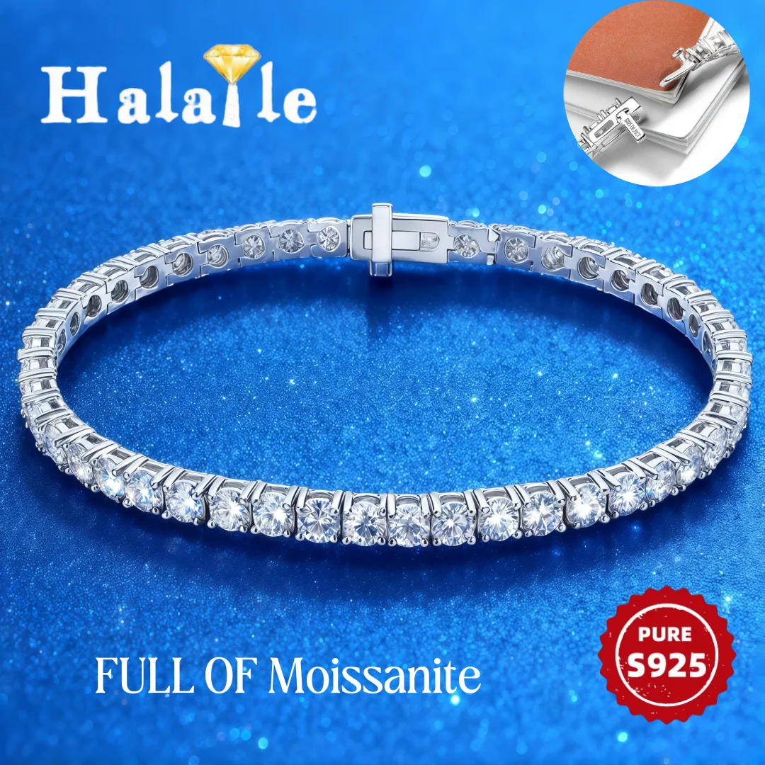 

Halaile 3.5MM D VVS1 Tennis Moissanite Bracelet S925 Sterling Silver Sparkling for Men Women Luxury Fine Jewelry Classic Gift