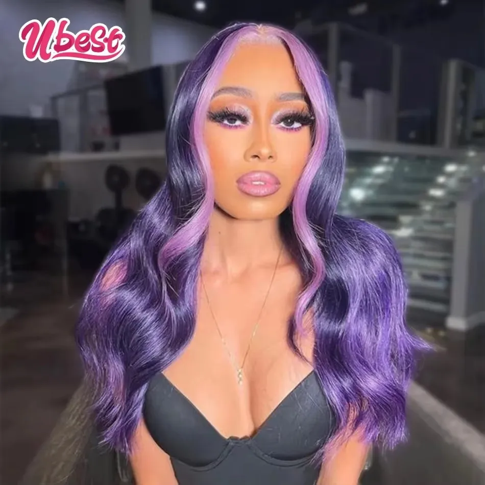 

Ombre Фиолетовый Цвет Объемная Волна 13x6 Парики Фронта Шнурка Бразильские 100% Человеческие Волосы Прозрачный Бесклеевой Парик Предварительно Сорванные Для Женщин