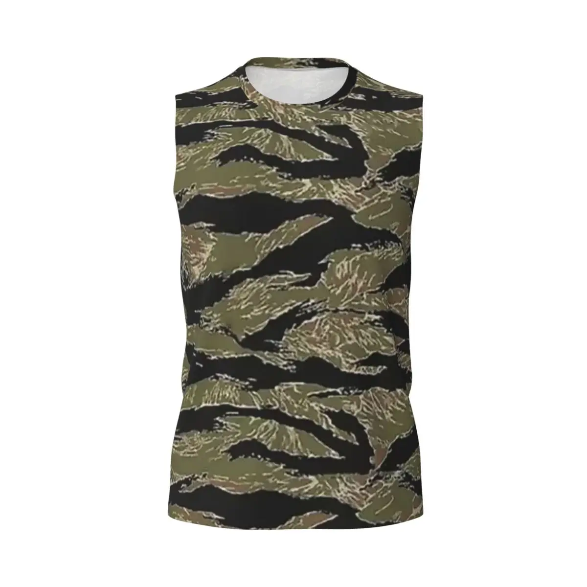 US Army Camouflage Tiger Stripe Men Printed Sleeveless T-shirt Casual Hip Hop Street Style Beach Holiday Tank Tops