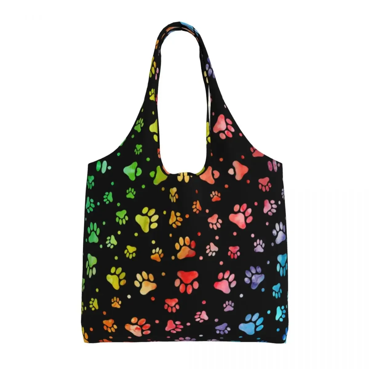 Reusable Dog Paw Watercolor Shopping Bag Women Canvas Shoulder Tote Bag Washable Groceries Shopper Bags Photography Handbag Gift