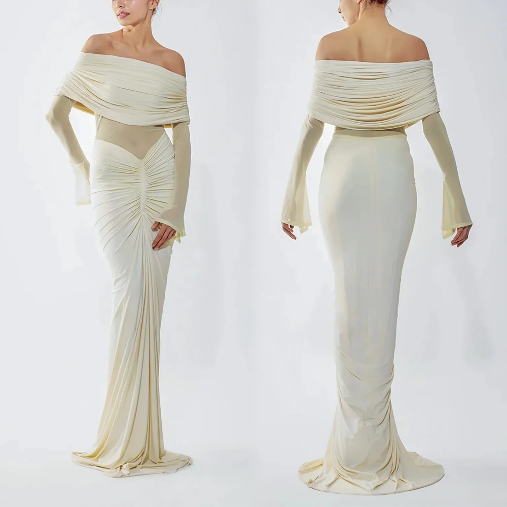 فساتين نسائية أنيقة بقماش شفاف وأكمام طويلة متدرجة فساتين ماكسي للسهرة وحفلات الكوكتيل وحفلات الزفاف حورية البحر فستان طويل #3