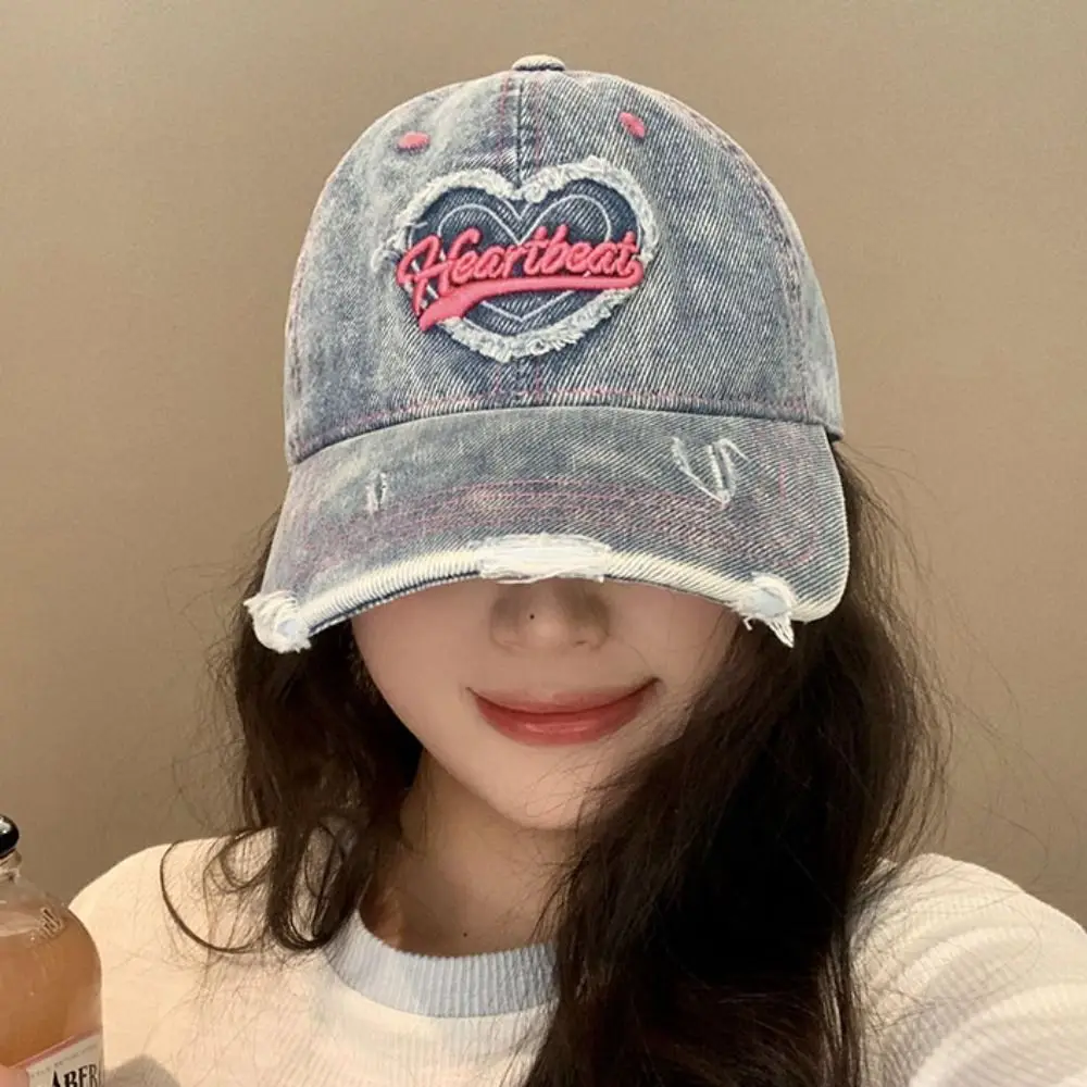 

Simple Love Vintage Baseball Cap Korean Style Y2K Letter Visors Embroidery Sunscreen Denim Snapback Cap Travel