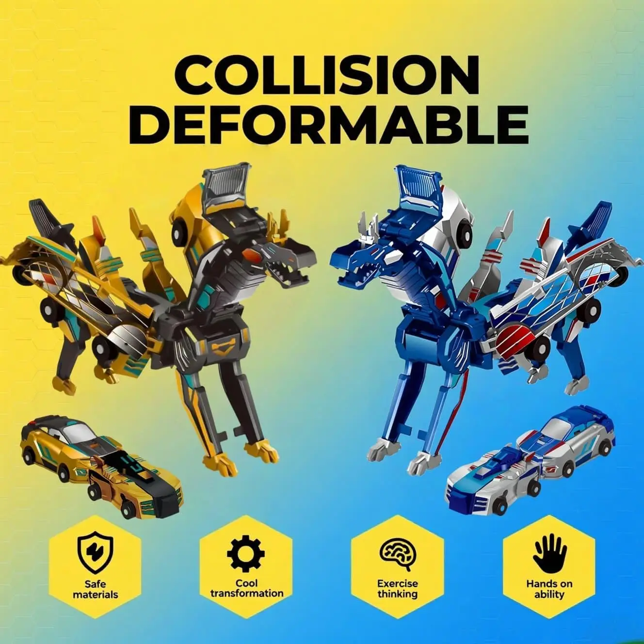 Ensemble de jouets de dinosaure et de voiture transformant – Véhicule robot à réaction Crash, ensemble de jouets interactifs pour enfants