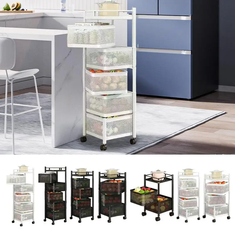 

Kitchen Fruit Rack Vegetable Standing Storage Shelf Rotatable Fruits Snacks Organizers With Wheels Cart kitchen home accessories