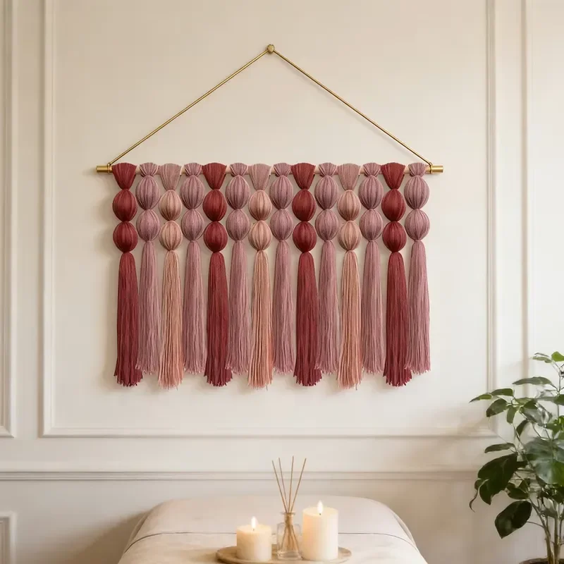 Light Weaving Decor Gradient Pink-Purple Tassel Wall Hanging for Soft Home Spaces