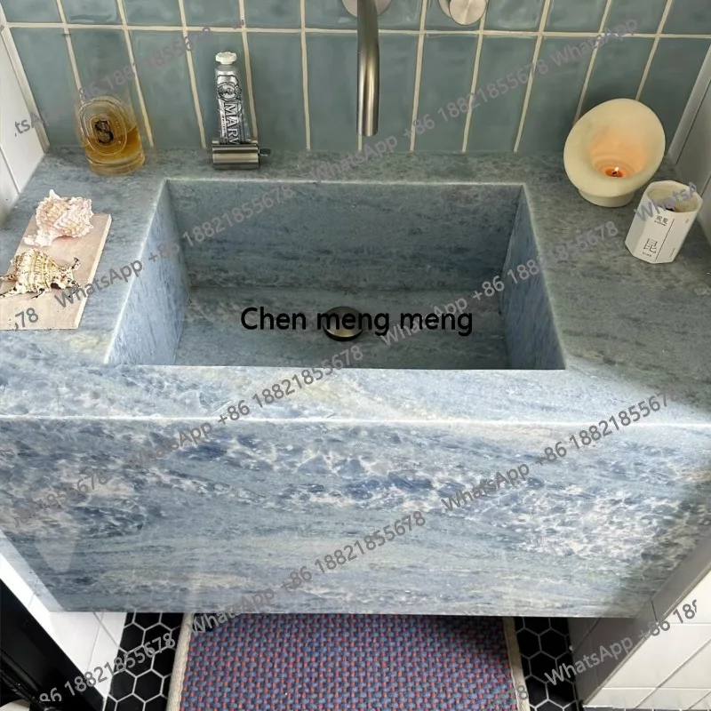 Blue crystal narrow-edge deep sink, wall-mounted under-counter basin, stain-resistant and scratch-resistant, customizable