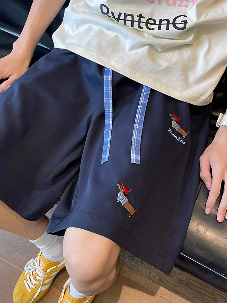 

Американские повседневные спортивные шорты с мультяшной вышивкой для мужчин, летние, новые, оверсайз, для бега и фитнеса, прямые брюки из полиэфирного волокна