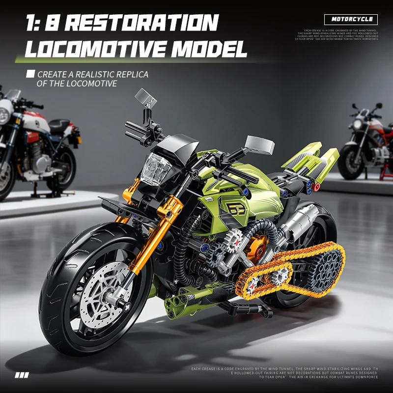 

Made in China machinery group 1:8 scale motorcycle building block model boy racing assembly educational toy gift 800pcs