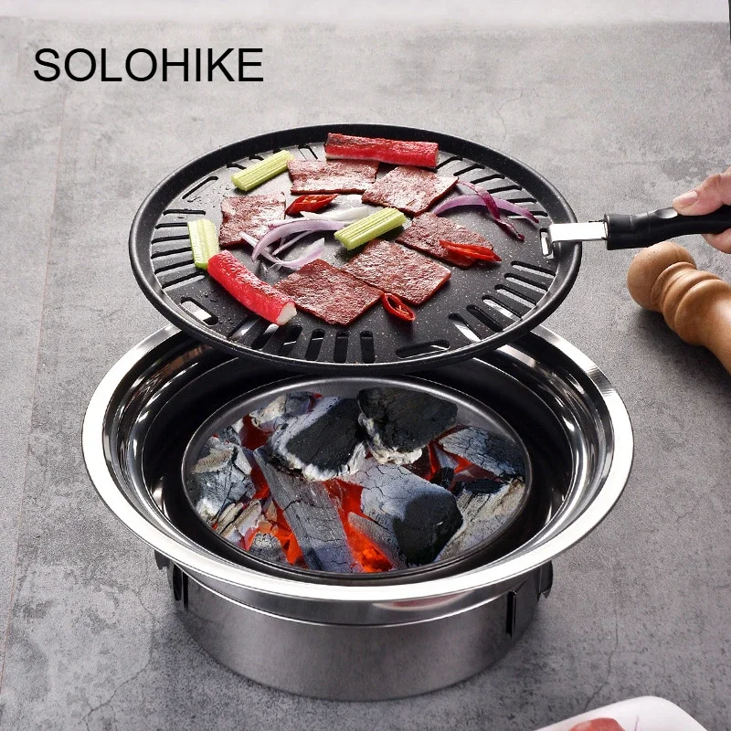 

Korean Charcoal Oven BBQ Grills Stainless Steel Barbecue Stove Non-Stick Furnace Outdoor Camping Portable Charcoal Stove