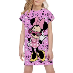 Disney-Minnie Mouse rosa feminino vestido, crianças, fofo, desenhos animados, macio, A-Line, vestidos de princesa, casual, roupas respiráveis