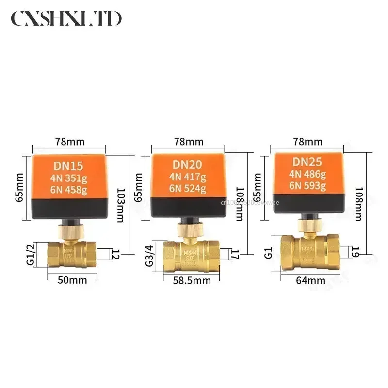 DN15/DN20/DN25/DN32 AC 220V Brass Electric Motorized Thread Ball Valve 2-Way 3-Wire DC 12V Solenoid Water Valve with Actuator