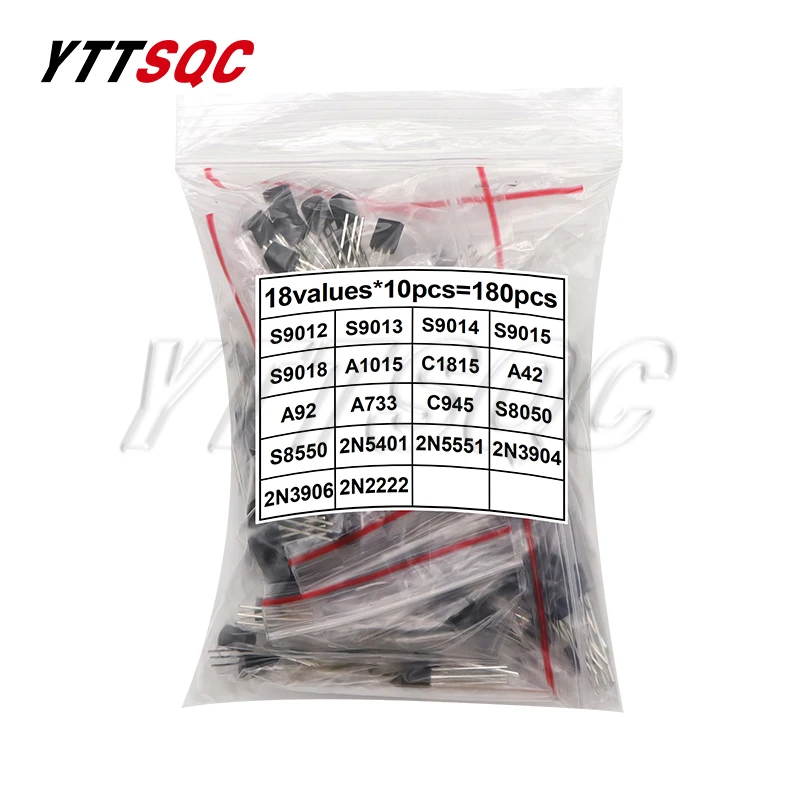 Transistor Assorted Kit TO-92 18kinds*10pcs=180pcs 2N2222 S9013 S9014 S9015 S9018 S8050 S8550 2N5551 2N5401 2N3904 2N3906 C1815