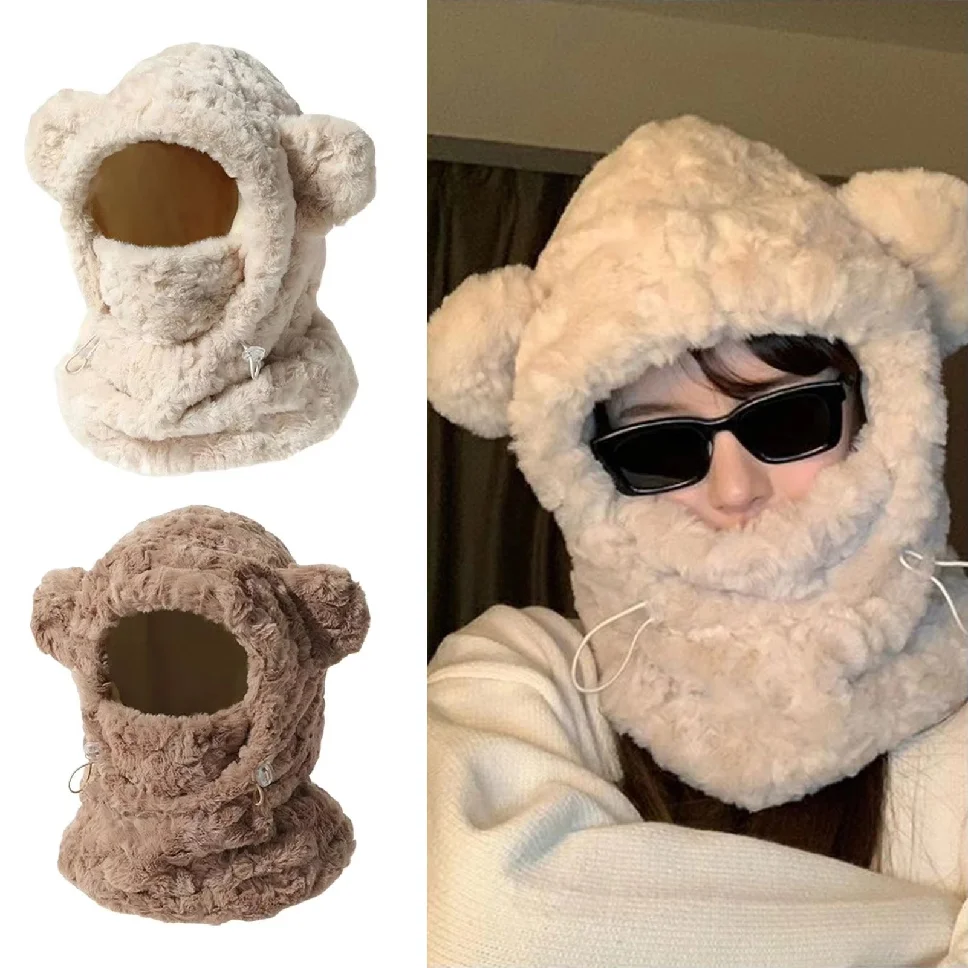 2 in 1 Balaclavas Beanie Hat with Face Mask Fleece Lined Winter Warm Set for Women Girls Skiing Outdoor Activities Cold Weather