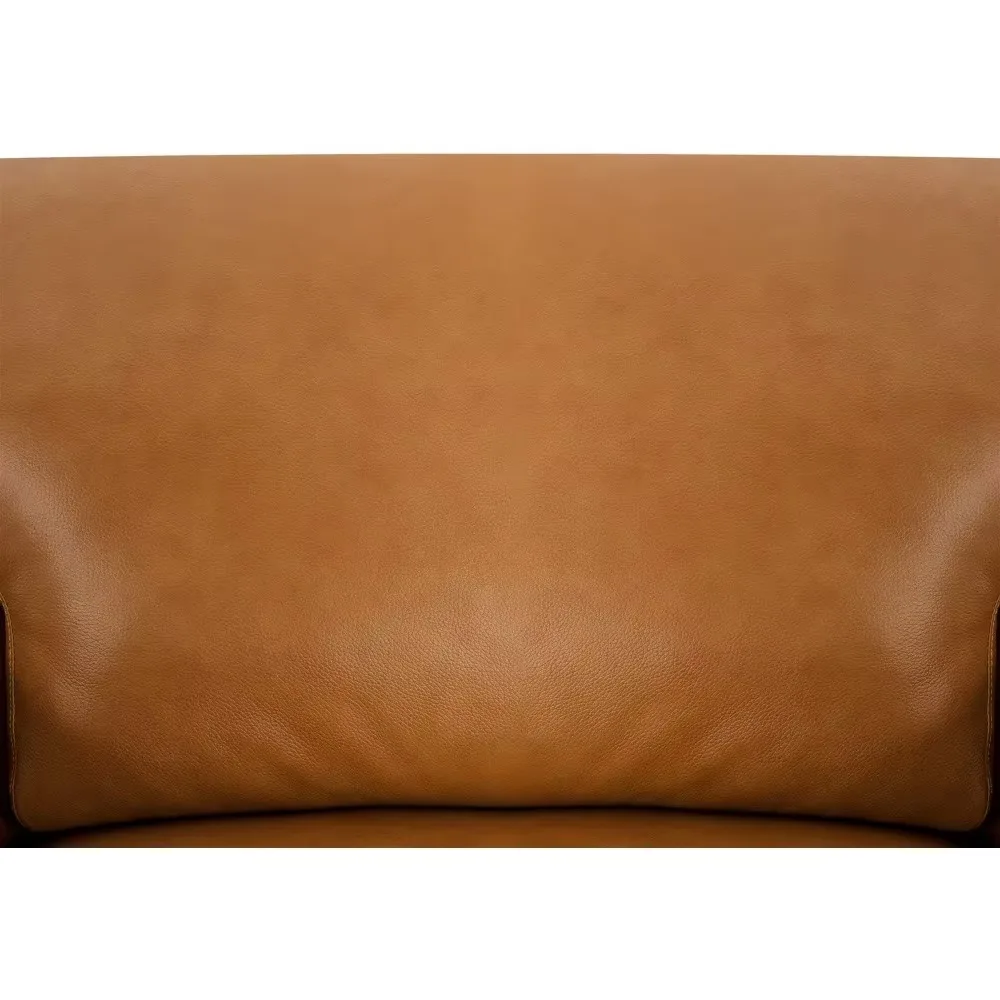 Leather sofa with goose feather cushions, square arm design, sturdy block legs, perfect for living room, office or bedroom