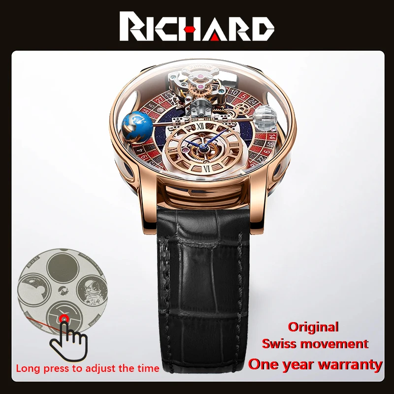 

Richard One year warranty Men Watches Roulette Top Brand Luxury Astronomical Earth Quartz Watch Men Celestial Montre Homme