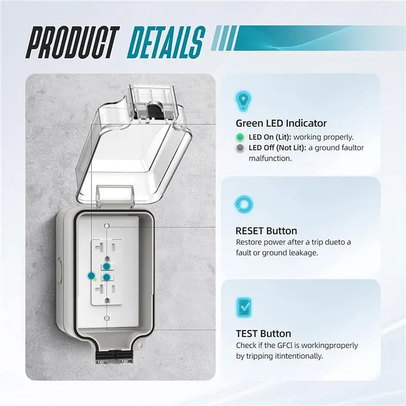 Y17A 2X Outdoor Electrical Outlet Box,IP66 Waterproof & Lockable Enclosure,20A Rated With Double Socket For Gardens,Yards
