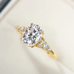 1ct-3ct Moissanite Engagement Ring 925 Sterling Silver Ring For Women Oval Cut Zircon Cluster Gold Plated With Certificates