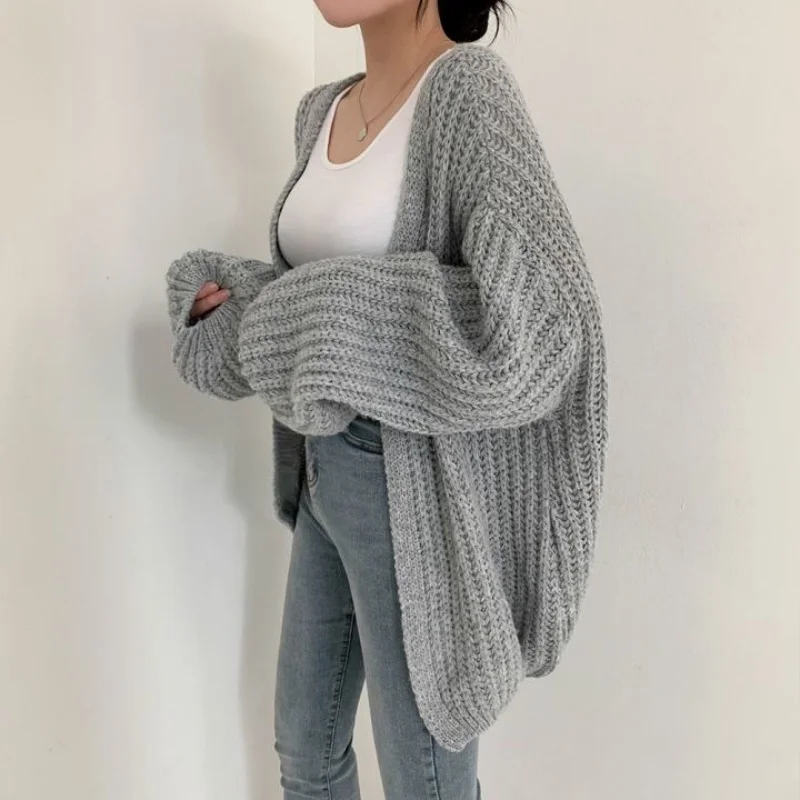 Women V-Neck Oversized Cardigan Casual Solid Color Long Sleeve Office Lady Lazy Sweaters Elegant Holiday Y2K Streetwear Jumpers