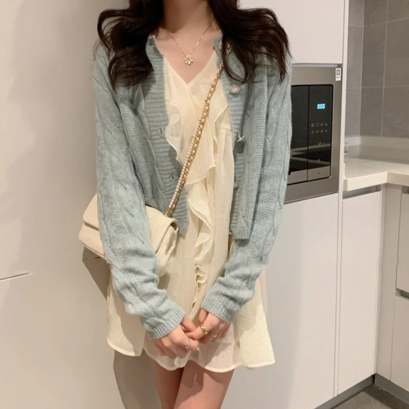 Long Sleeve Dress Women Solid Elegant Princess Ruffles V-neck Ins Femme Basic Design Mini Popular Spring Chic Hot Sale Ulzzang