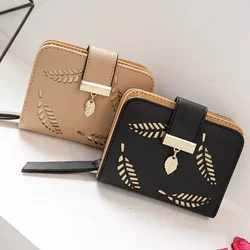 Borsa da donna di moda portafoglio corto con cerniera in pelle da donna 2024 portafogli da donna di marca di lusso piccoli pochette con foglie scavate