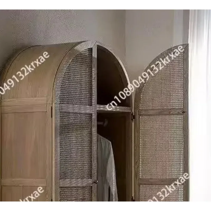Hot Selling Classical Wooden Cane Wardrobe, Bedroom Storage Cabinet, Rattan Furniture for Bedroom