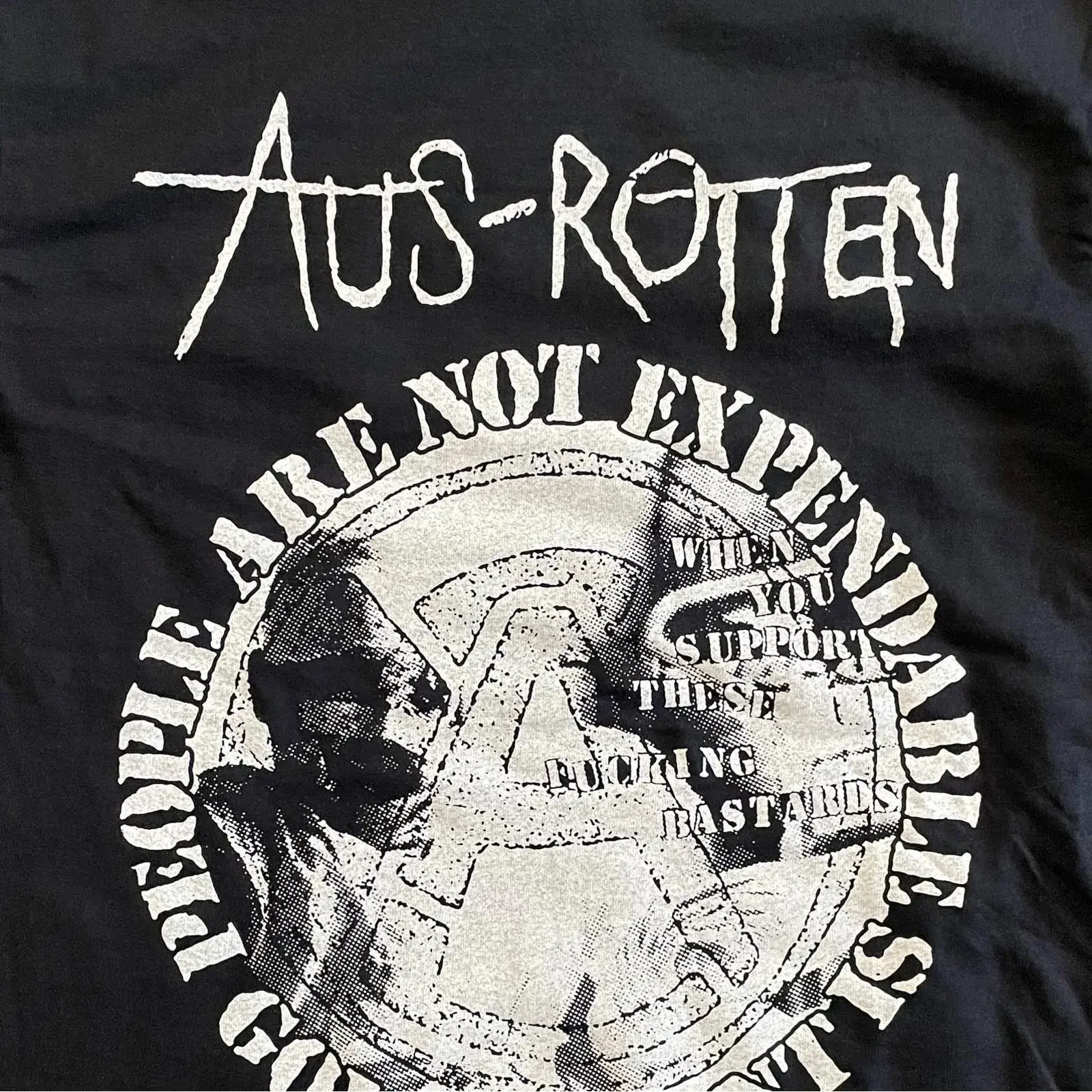 Aus Rotten T Shirt Black Crust Punk Hardcore vintage Washed homme streetwear Top For Everyday Wear graphic Soft Stylish Casual