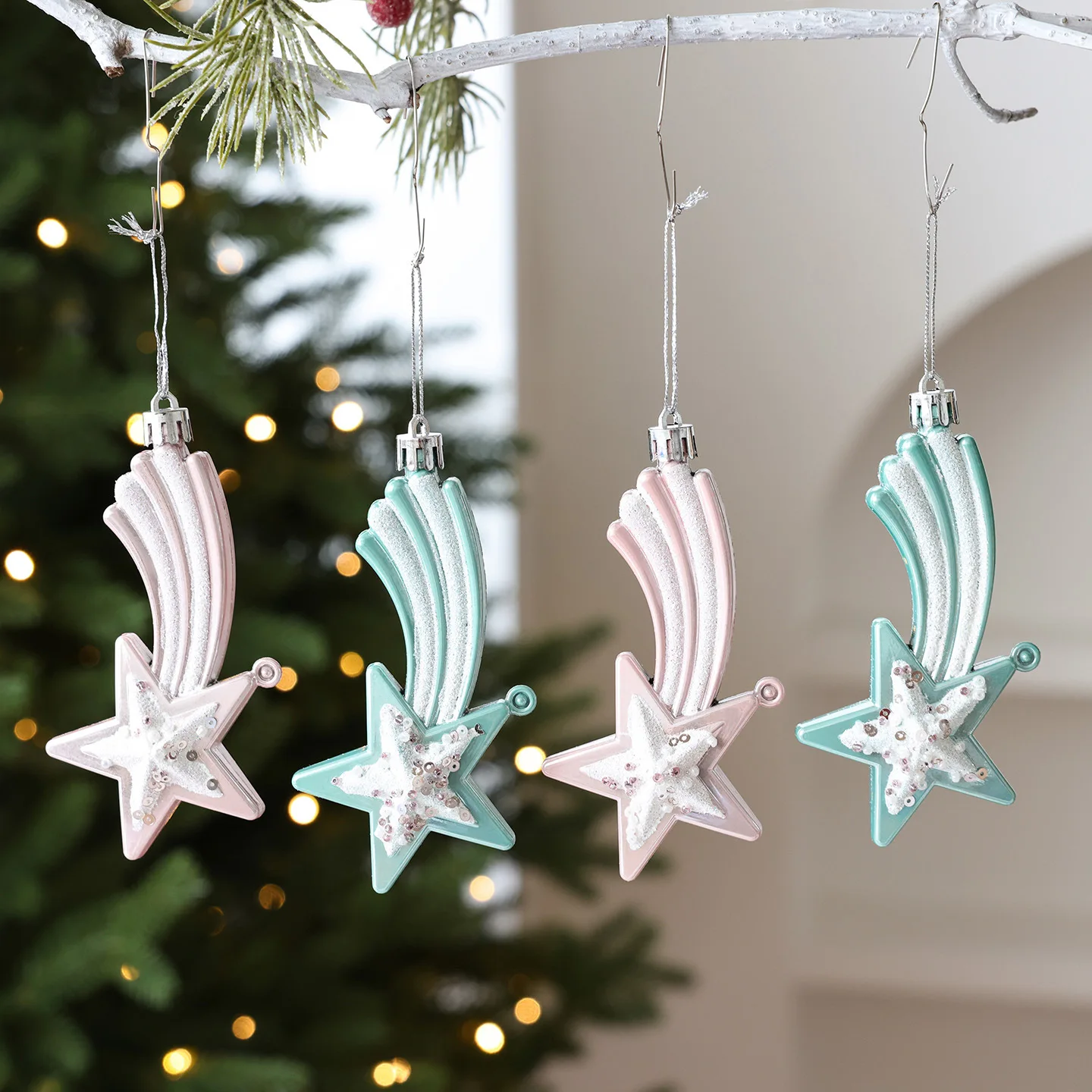 Christmas Tree Ornament Set with Meteor Glitter Balls, Painted and Shaped Hazelnut Balls for Holiday Decor