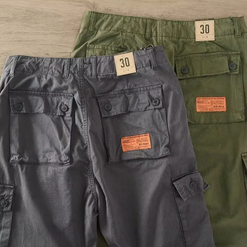 ฤดูใบไม้ผลิฤดูใบไม้ร่วงใหม่แฟชั่น Elastic High เอวเสื้อผ้าผู้ชาย Casual Pocket All-Match แนวโน้มเกาหลีเรียบง่ายกางเกง Cargo