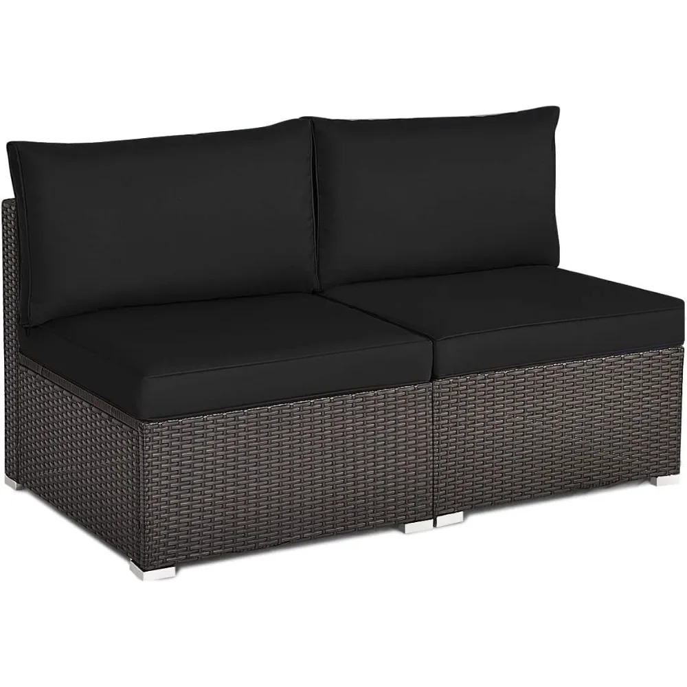 Outdoor Wicker Armless Sofa, Patio Rattan Sectional Sofa Set Seat Cushions and  Cushions, Additional Seats for Balcony Garden