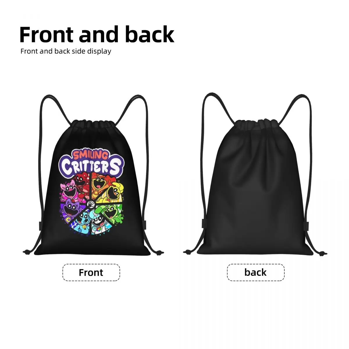 Smiling Critters Cartoon Anime Bag Drawstring Backpack Sports Gym Sackpack String Bags for Yoga