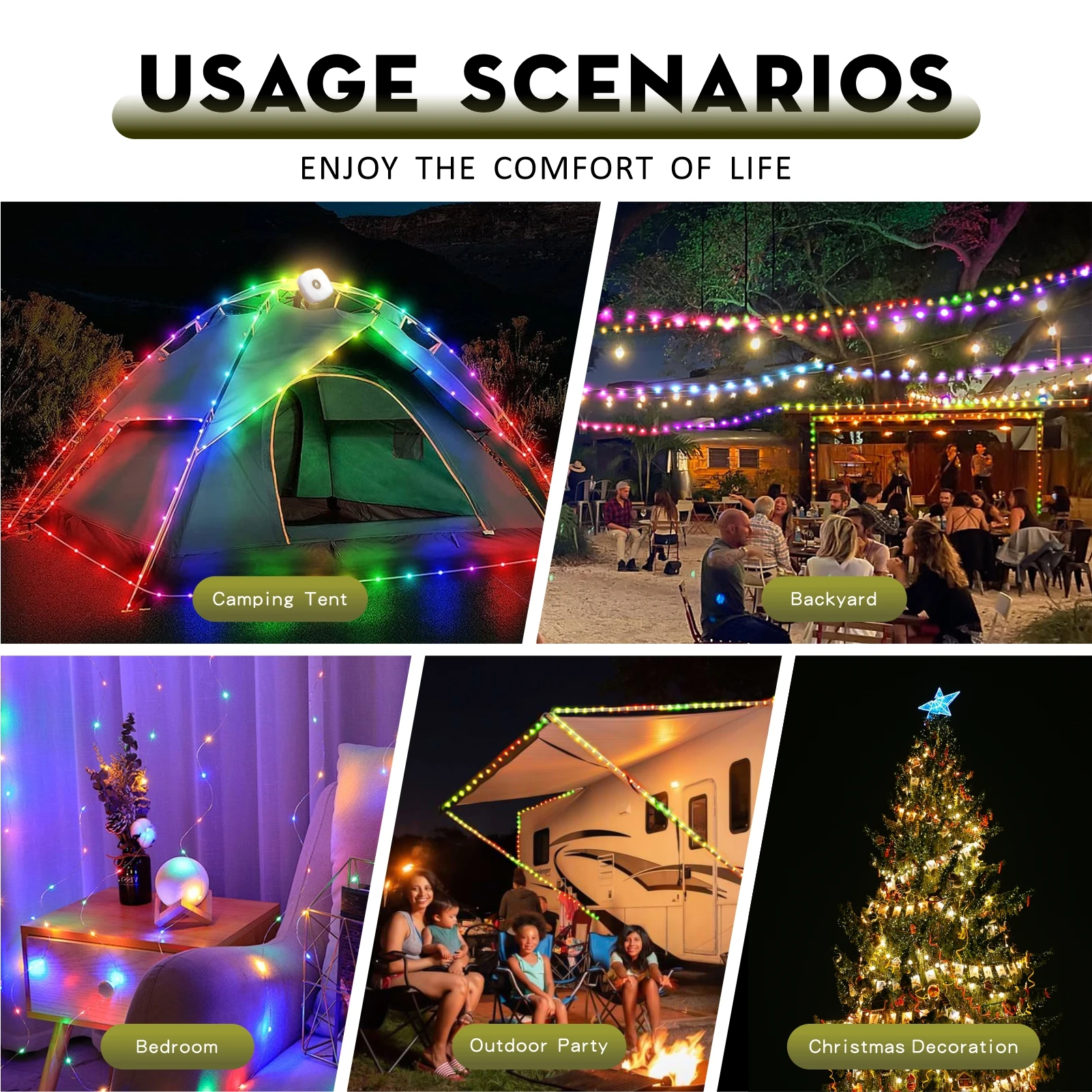 2PCS Outdoor Solar Camping String Lights Portable USB Rechargeable Tent Lamp with Emergency Power Bank Function for Hiking