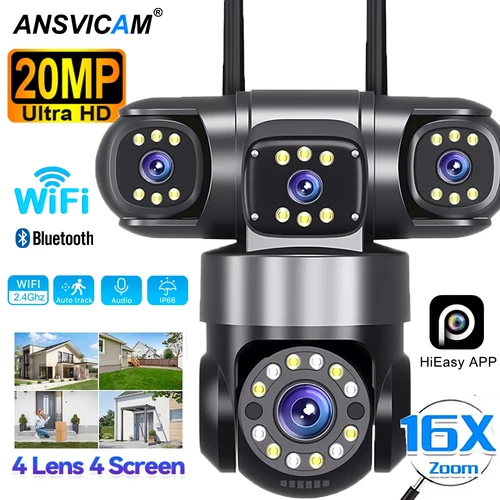 ANSVICAM 10K 20MP WIFI Cámara HD cuatro pantallas cuatro lentes cámara de seguridad con 16X Zoom PTZ visión nocturna seguimiento automático impermeable