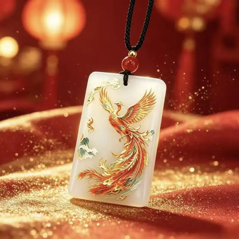 White Glass Phoenix Pendant With Exquisite Enamel Craft Auspicious Design For Daily Wear Holiday Gifting Personal Collection