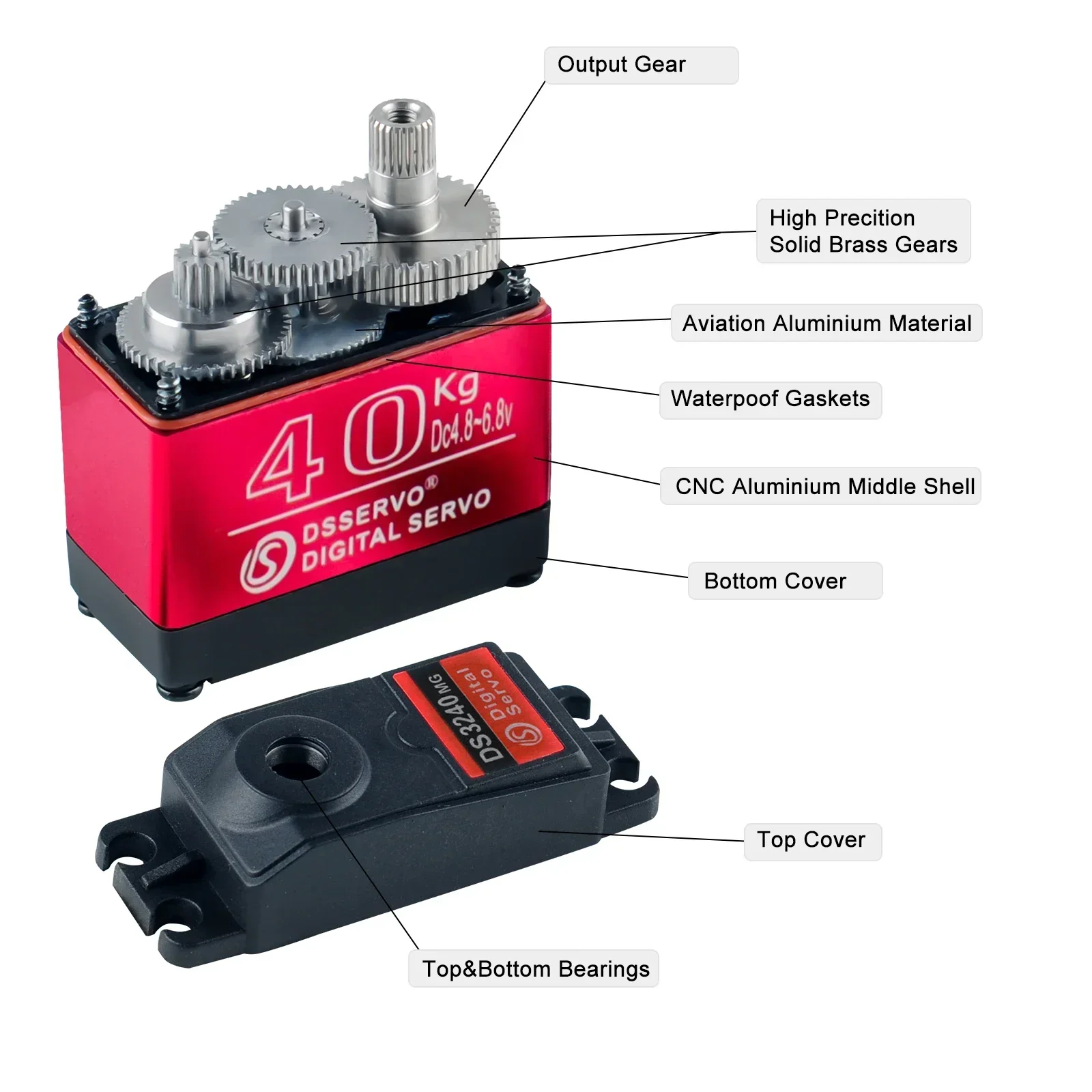 Grande Torque 40KG DS3240 Digital RC Servo 180 ° /270 °   Rotação IP66 25T braço servos função de energia peças DIY brinquedos para carro RC robô