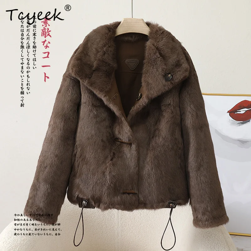 Tcyeek Autumn Winter Wearing Rabbit Hair on Both Sides Thickened Raglan Sleeve Square Collar Women's Fur Coat Fourrures Femme
